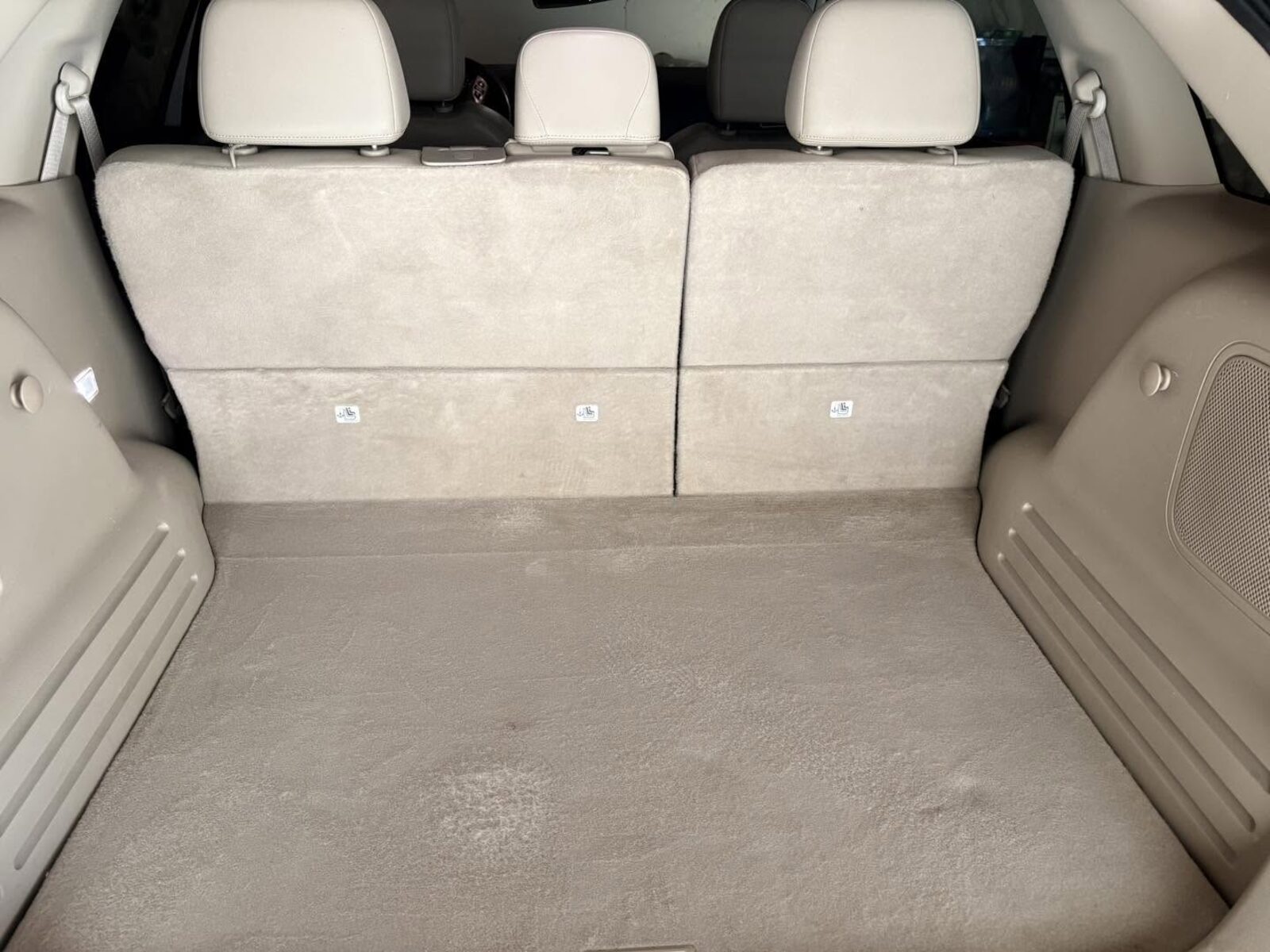 Cleaned SUV cargo area with light beige carpet and rear seats